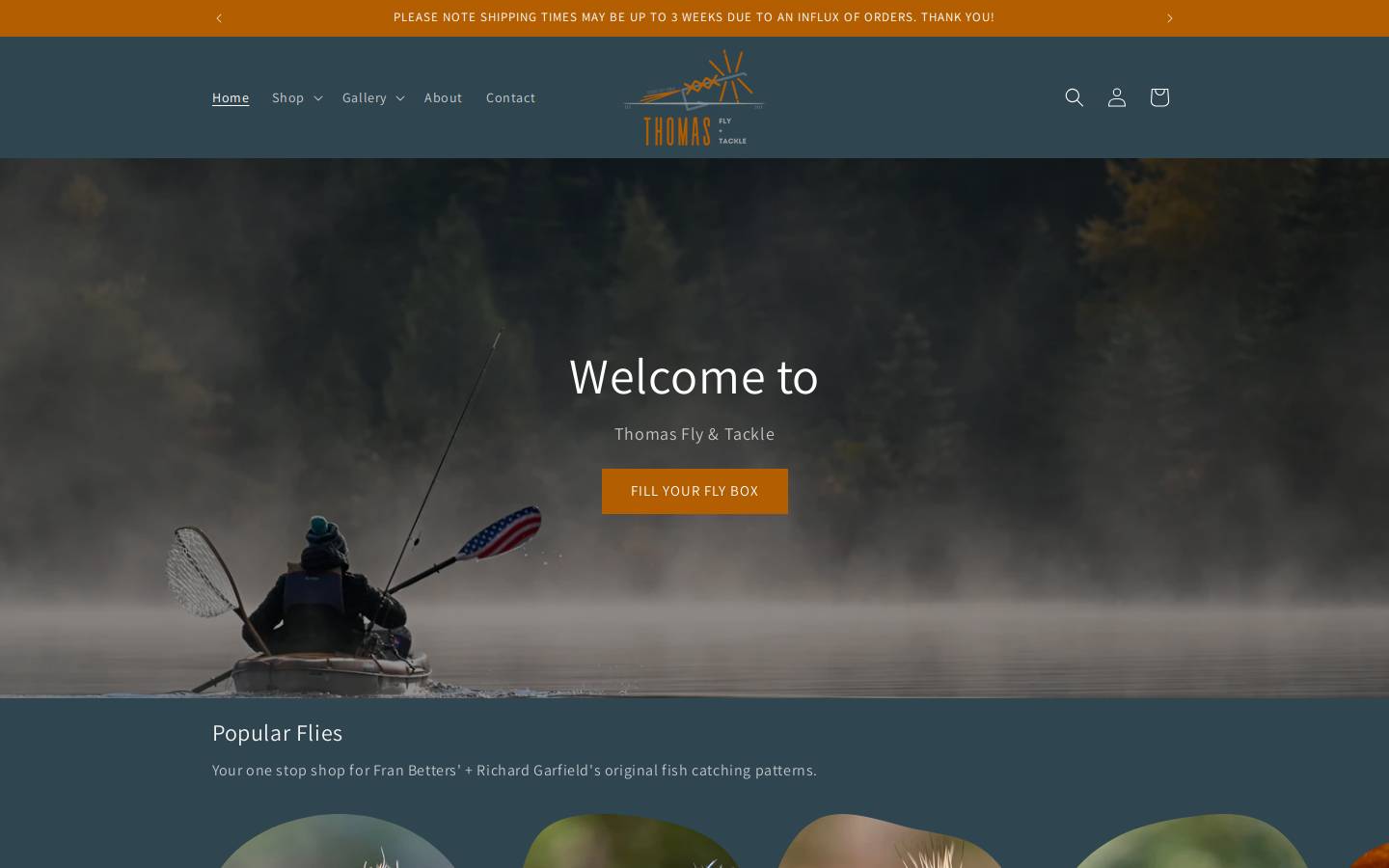 thomasflyandtackle.com homepage screenshot
