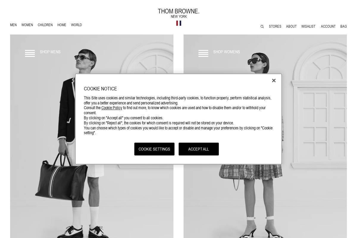 Thom Browne homepage screenshot