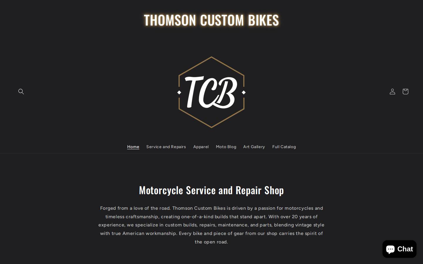 thomsoncustombikes.com homepage screenshot