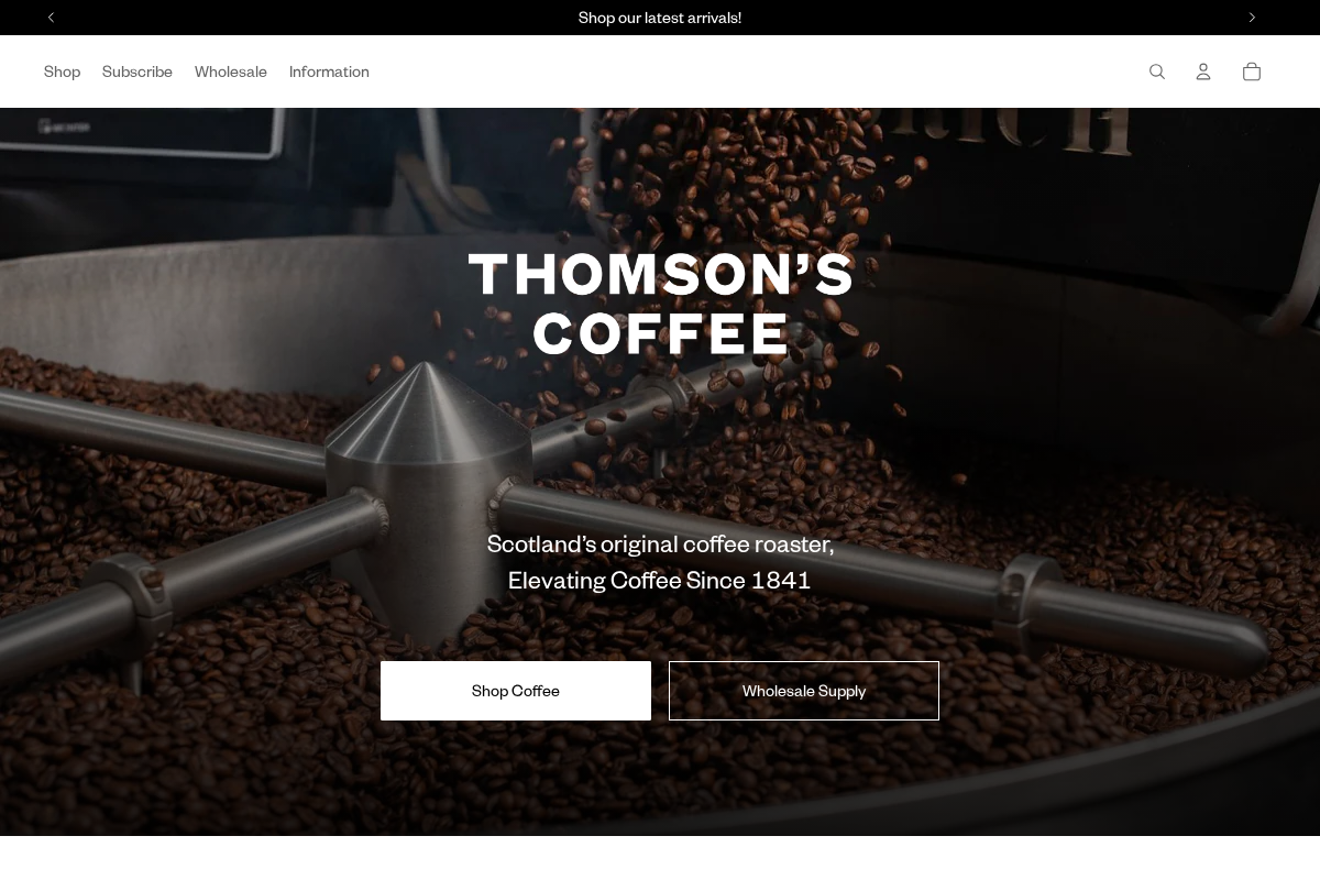 Thomsons Coffee homepage screenshot