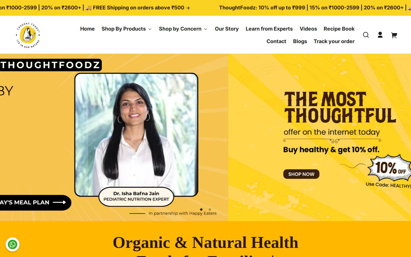 thoughtfoodz.com homepage screenshot