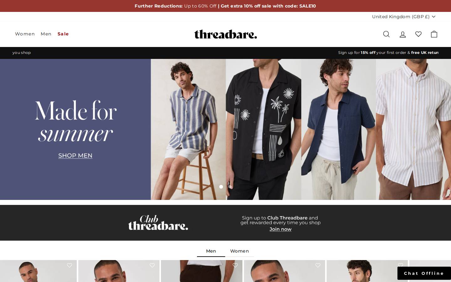 Threadbare homepage screenshot