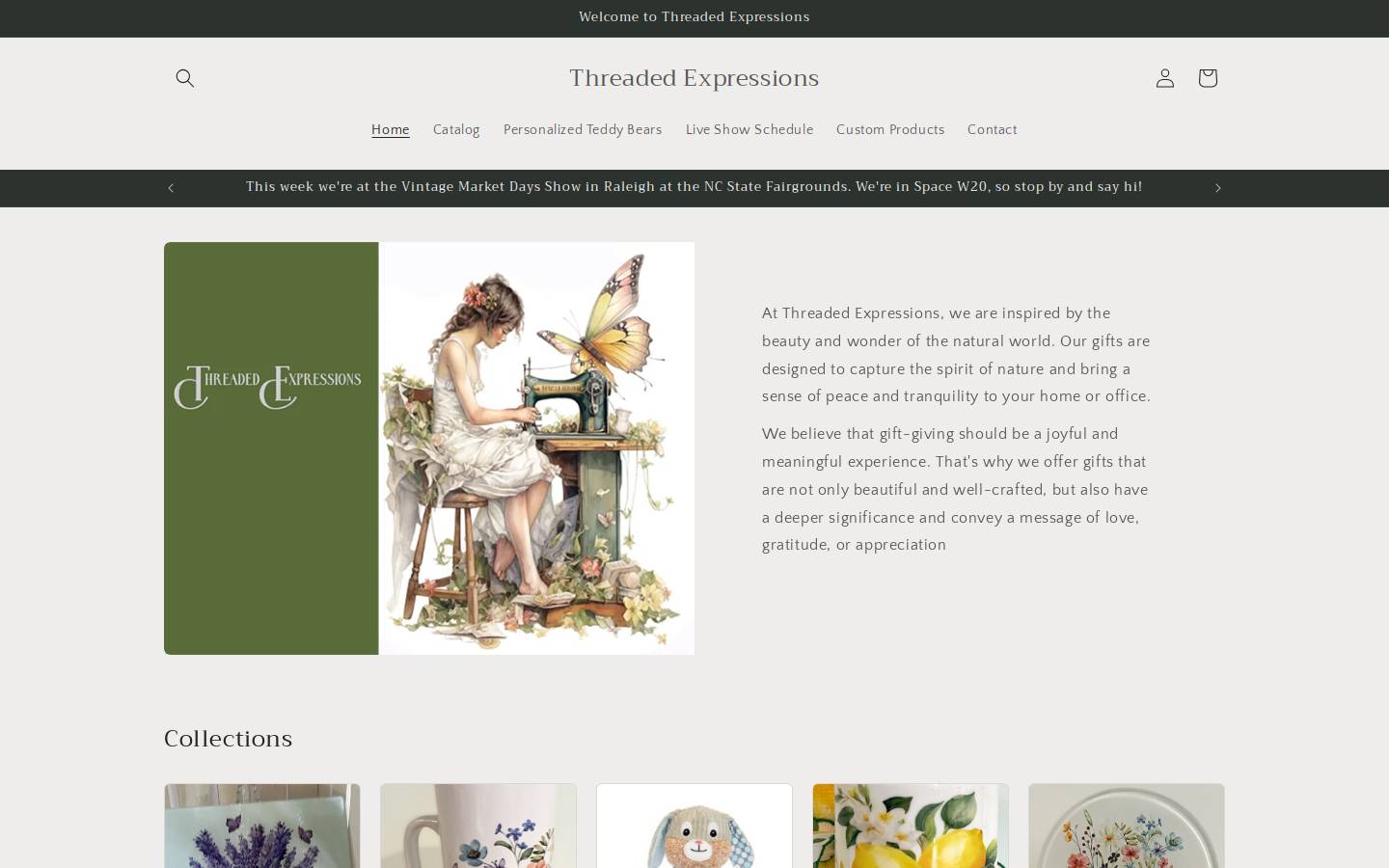 threaded-expressions.com homepage screenshot