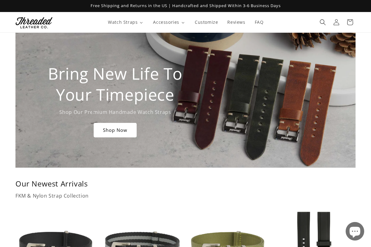 Threaded Leather Co. homepage screenshot