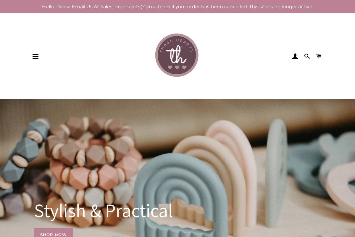 threeheartsapparel.com homepage screenshot