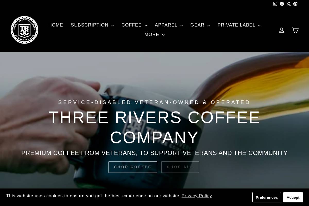 threeriverscoffeecompany.com homepage screenshot