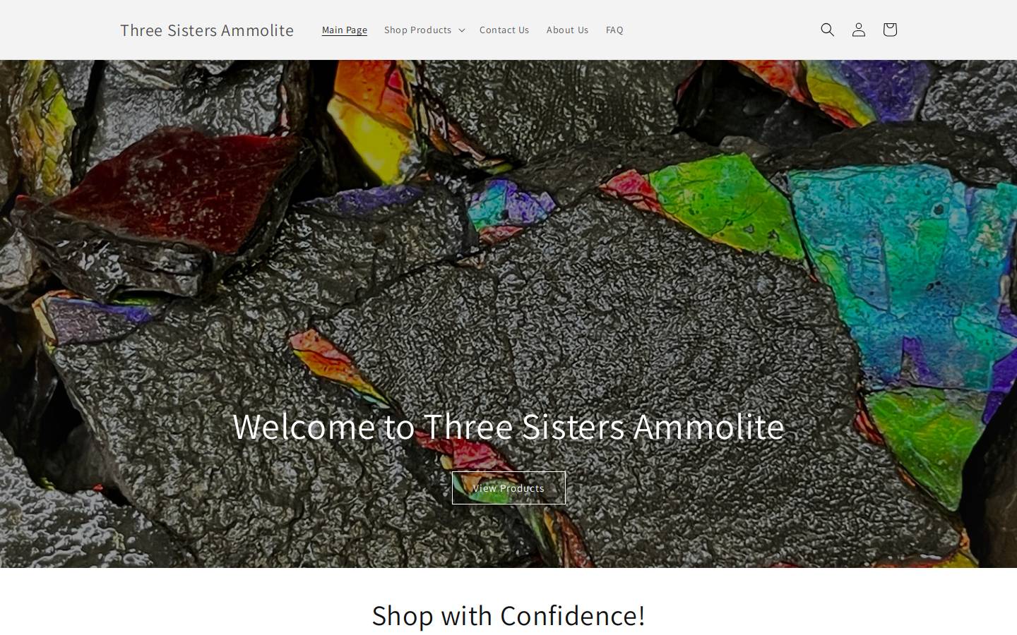 threesistersammolite.com homepage screenshot