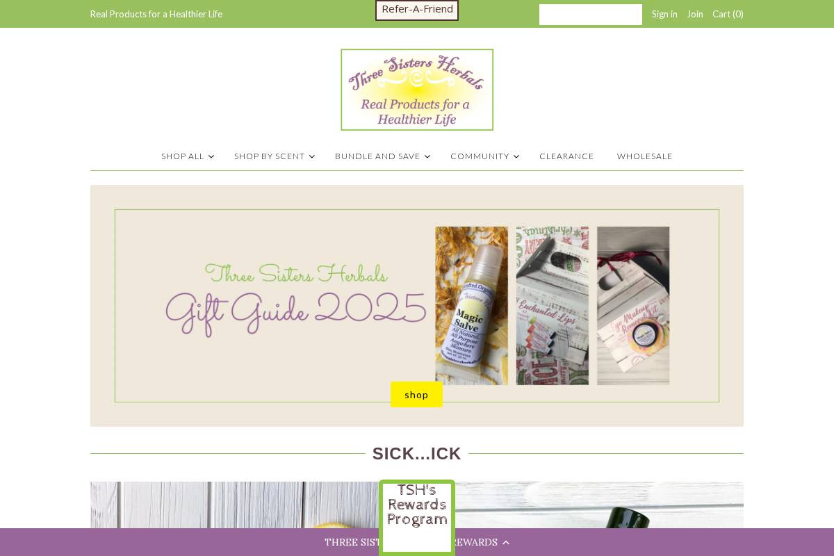threesistersherbals.com homepage screenshot