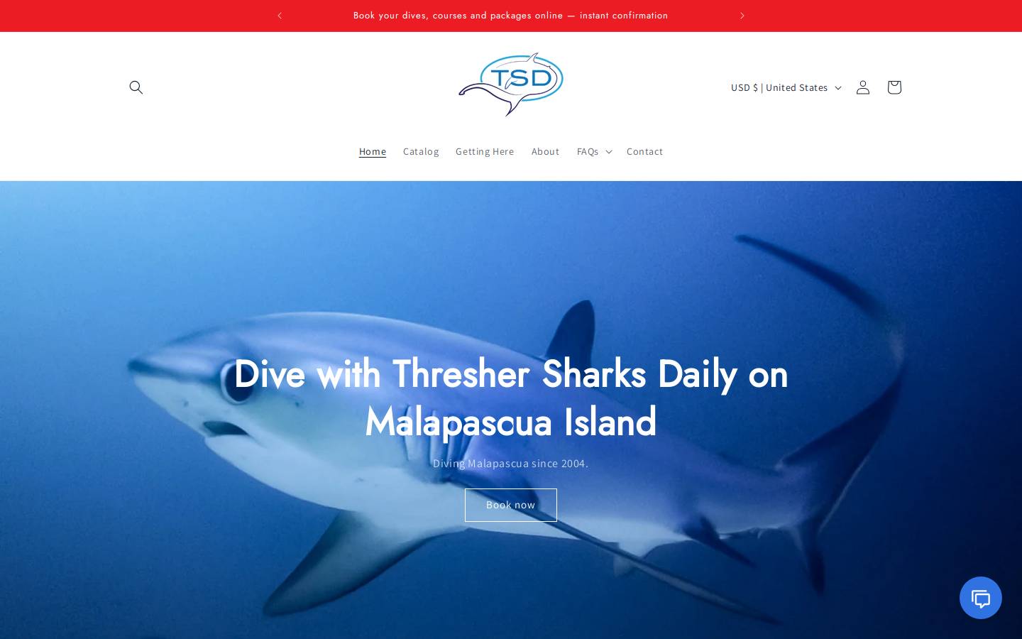 thresher-shark-divers.com homepage screenshot