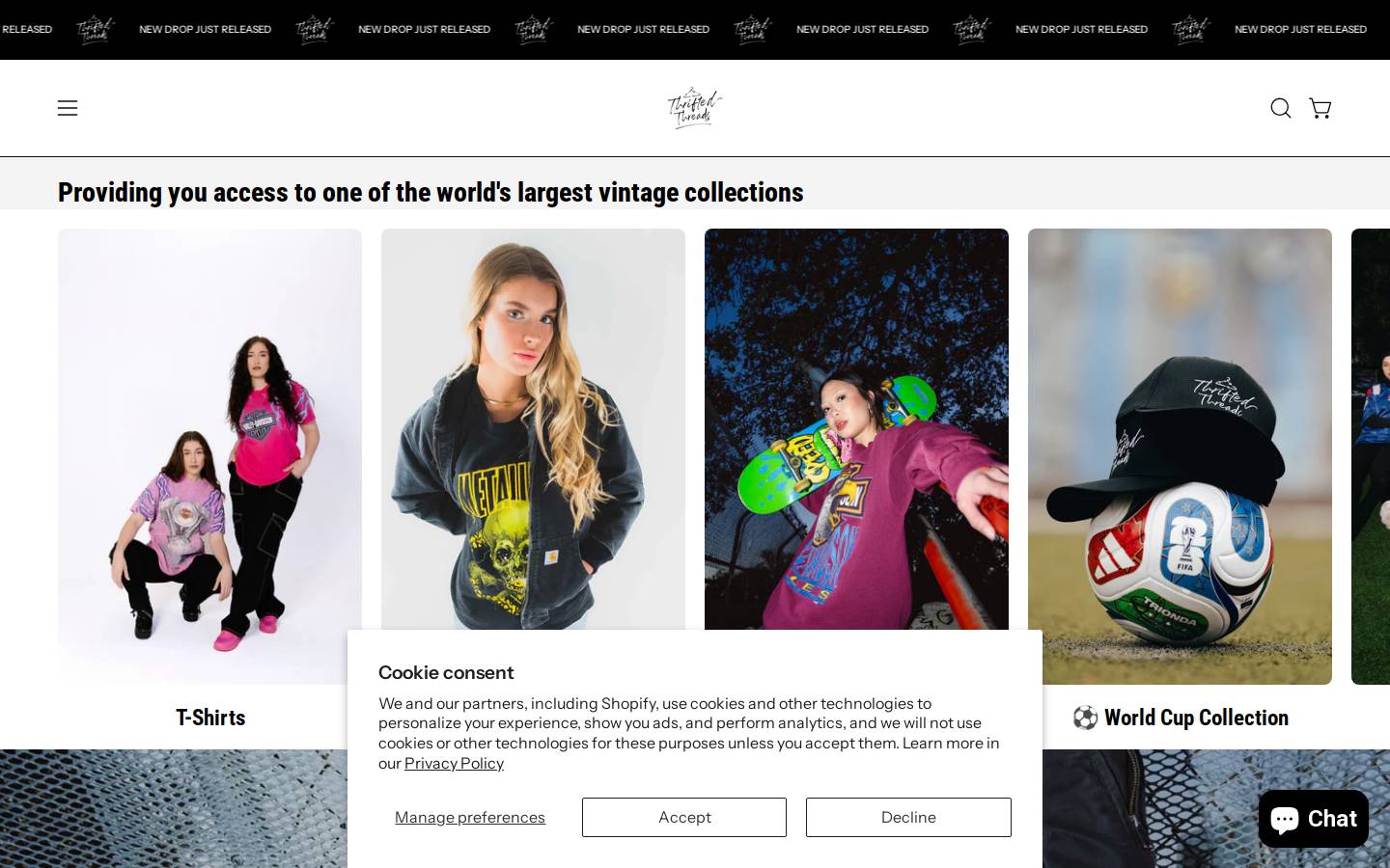 thriftedthreads.com homepage screenshot