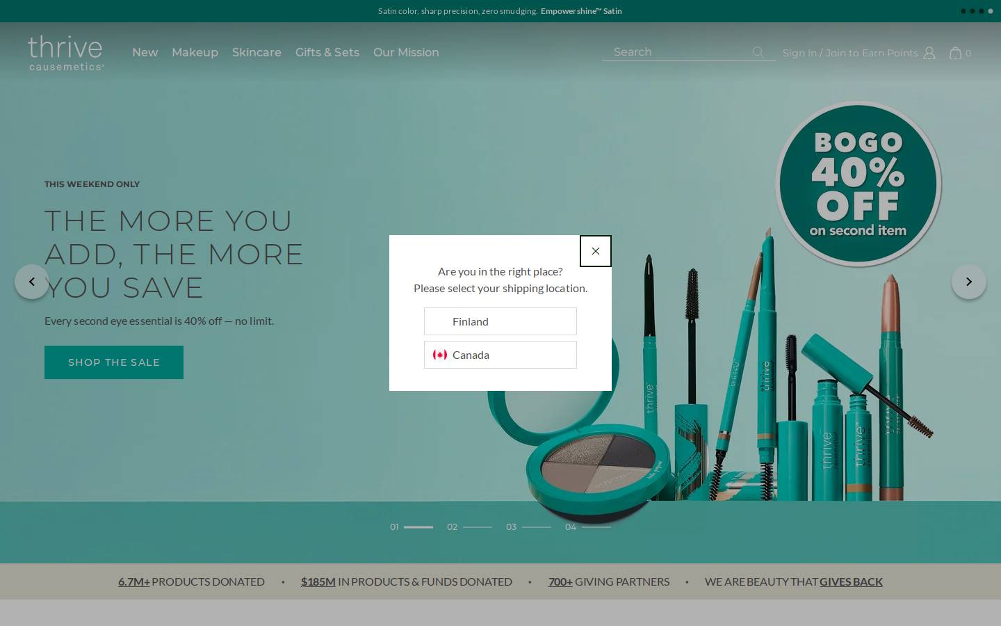 Thrive Causemetics homepage screenshot