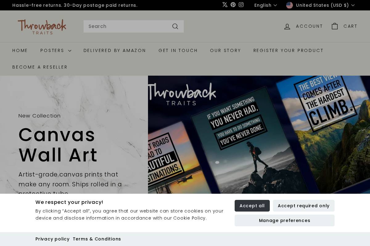 throwbacktraits.com homepage screenshot