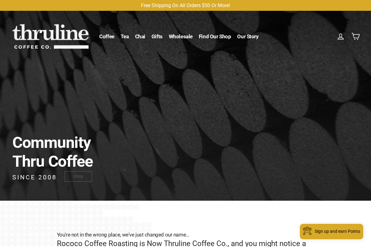 thrulinecoffee.com homepage screenshot
