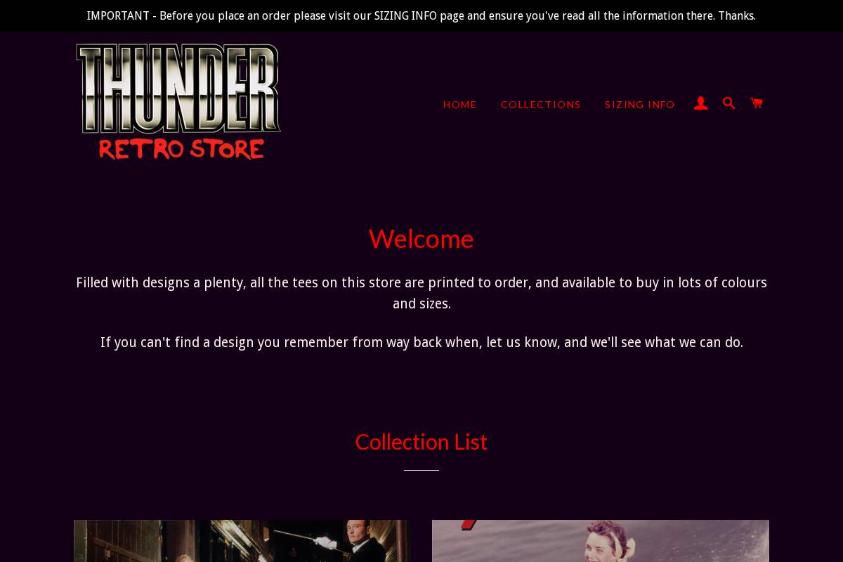 thunder-retro-store.com homepage screenshot