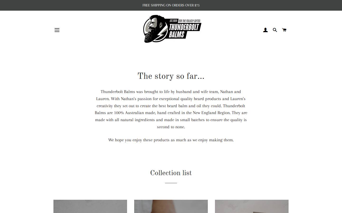 thunderboltbalms.com homepage screenshot