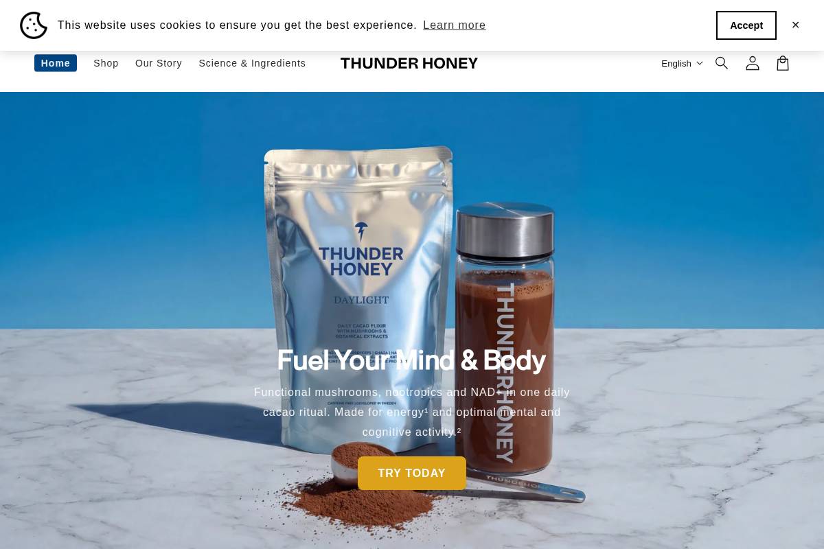 Thunderhoney homepage screenshot