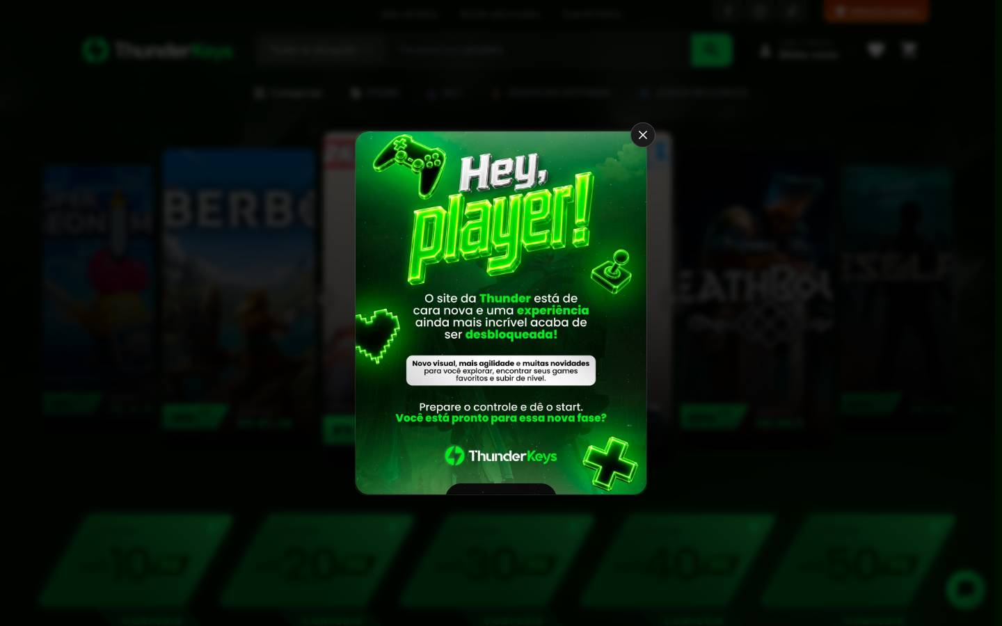 ThunderKeys homepage screenshot
