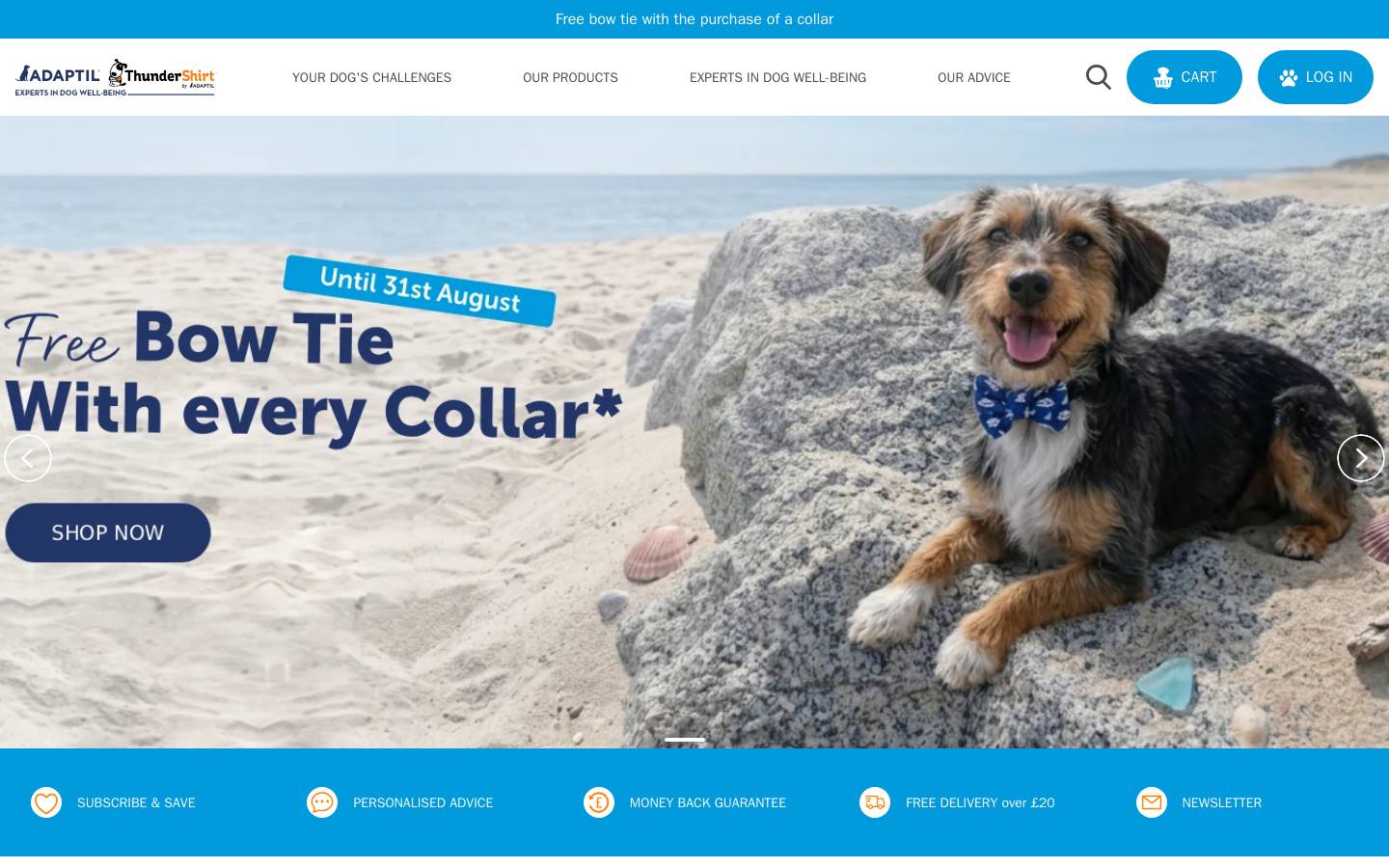 thundershirt.co.uk homepage screenshot