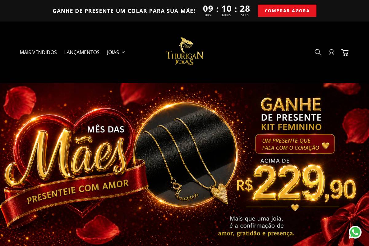 thuriganjoias.com.br homepage screenshot