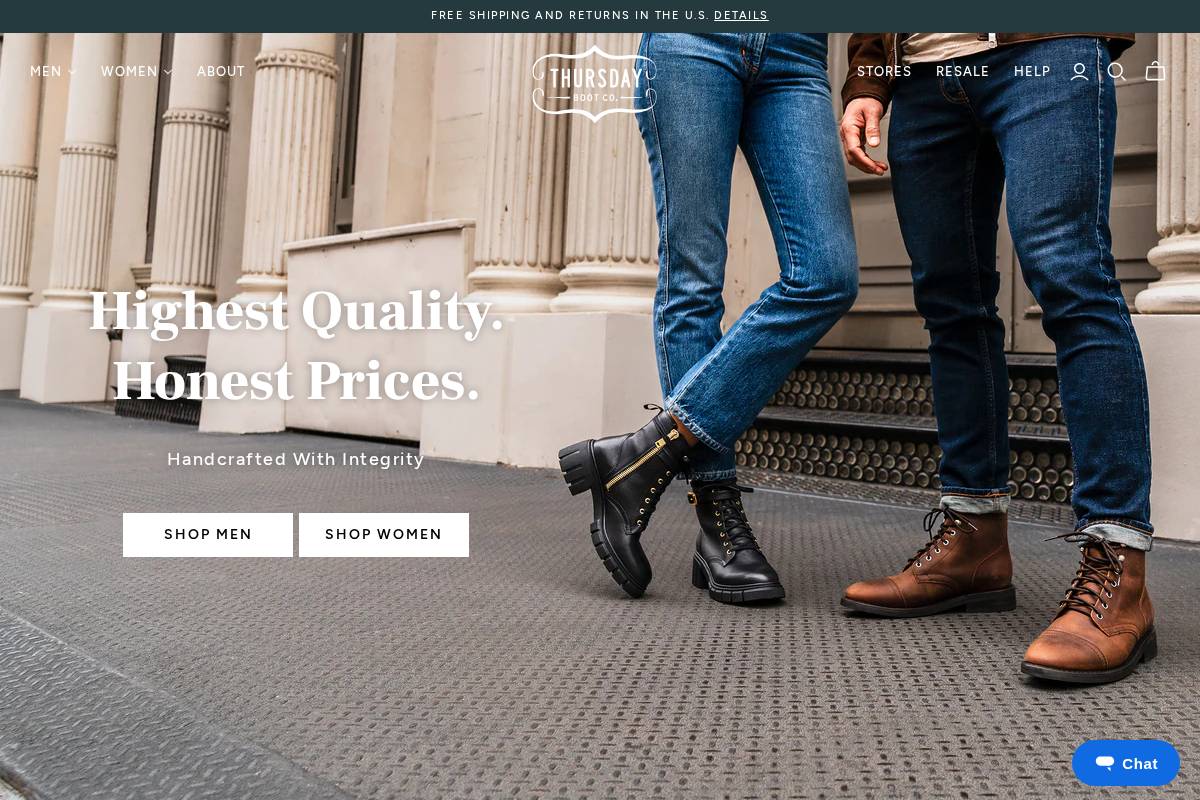Thursday Boot Company homepage screenshot