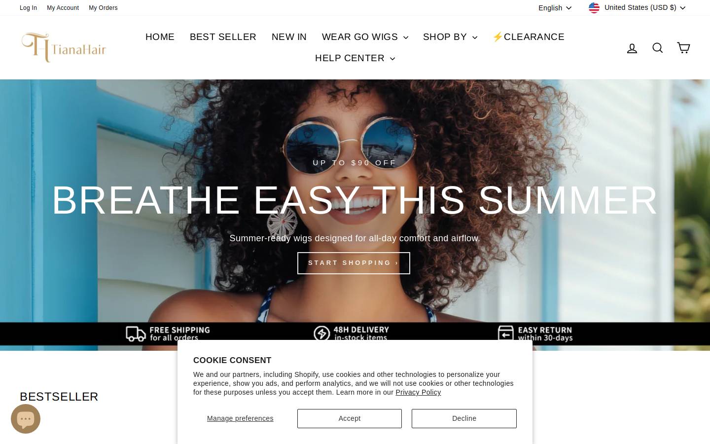 Tianahair homepage screenshot