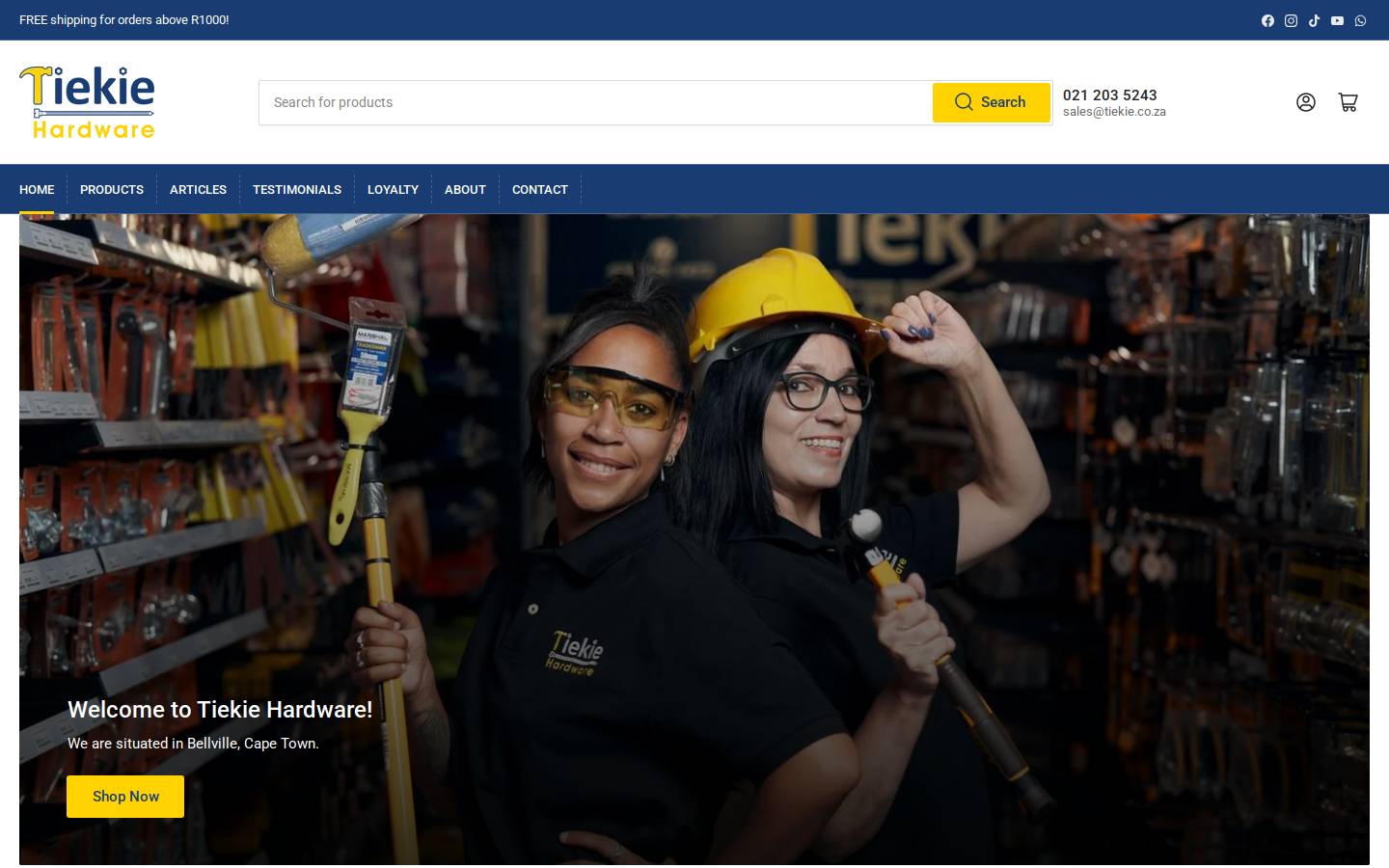 tiekie.co.za homepage screenshot