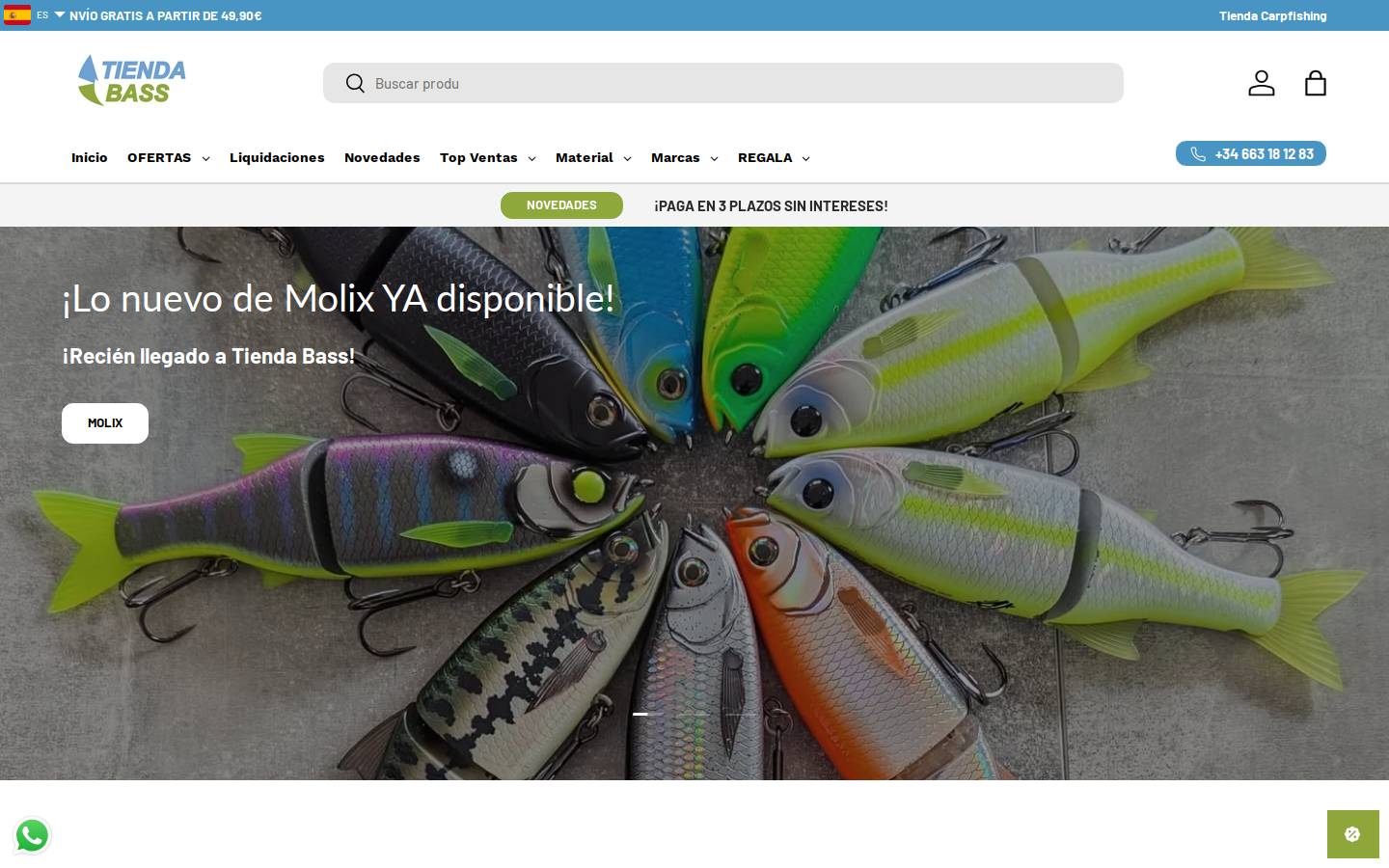 Tienda Bass homepage screenshot