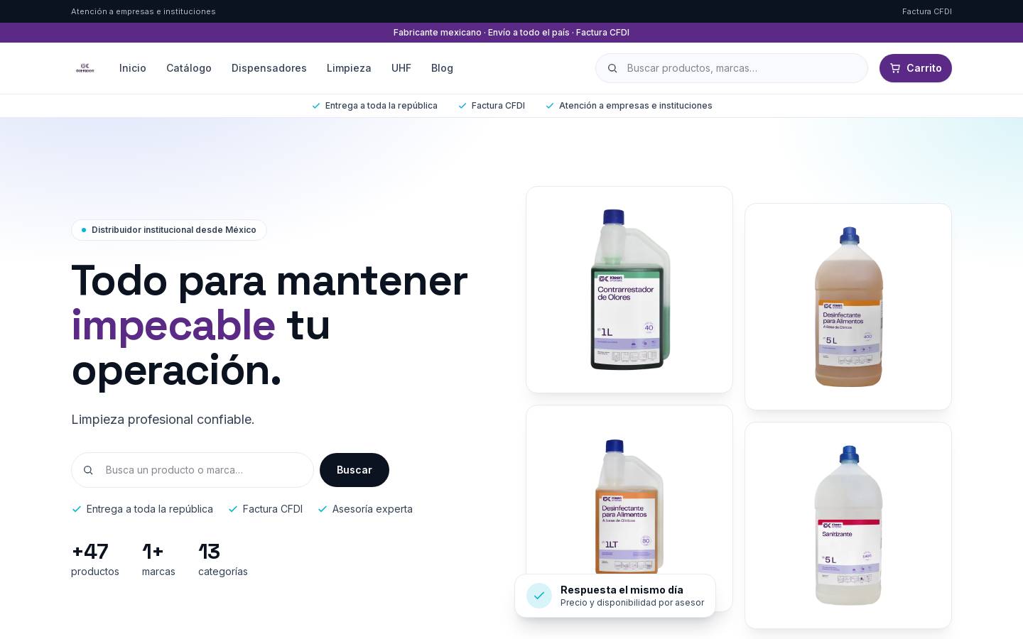 tiendagelkleen.com homepage screenshot