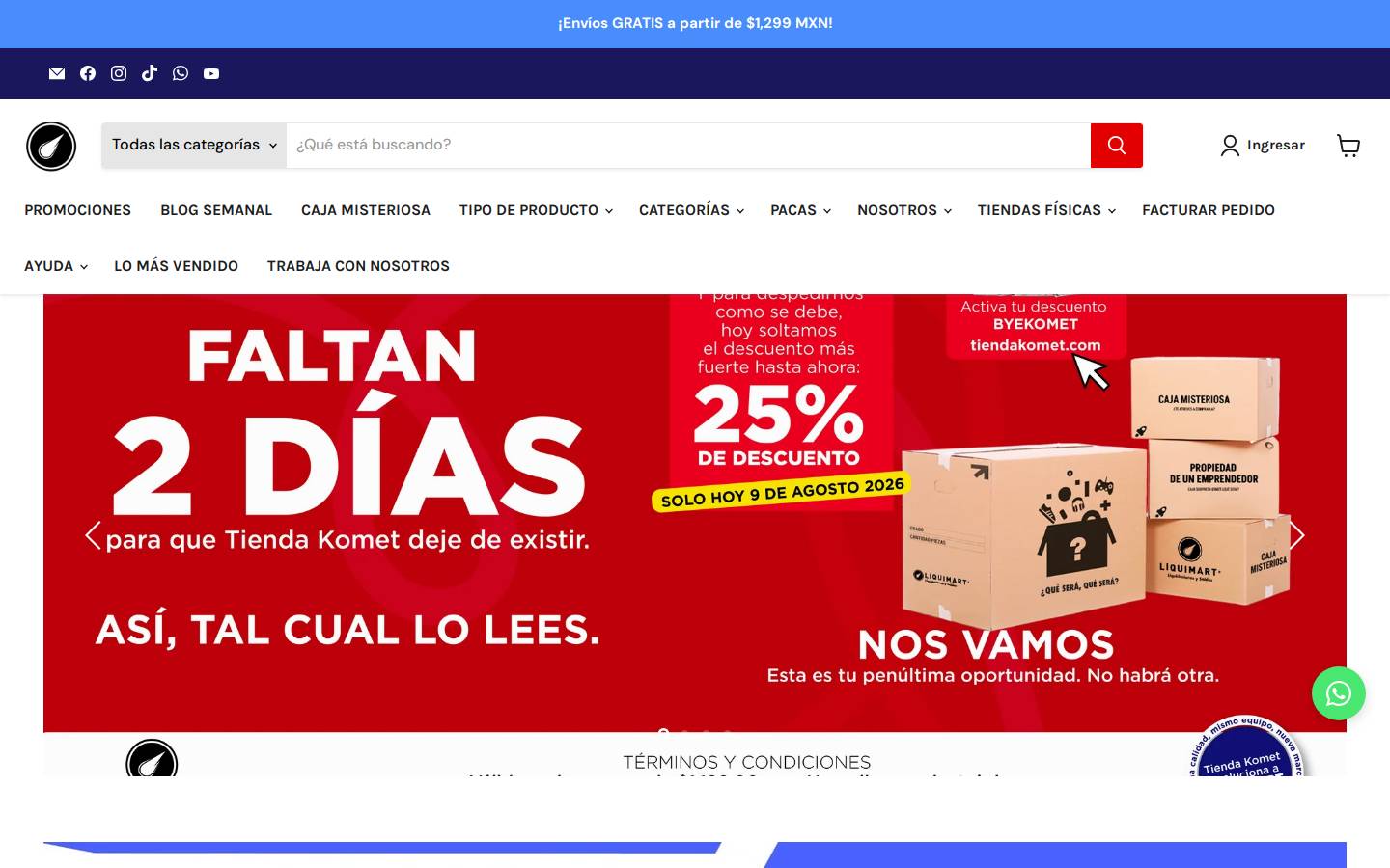 tiendakomet.com homepage screenshot