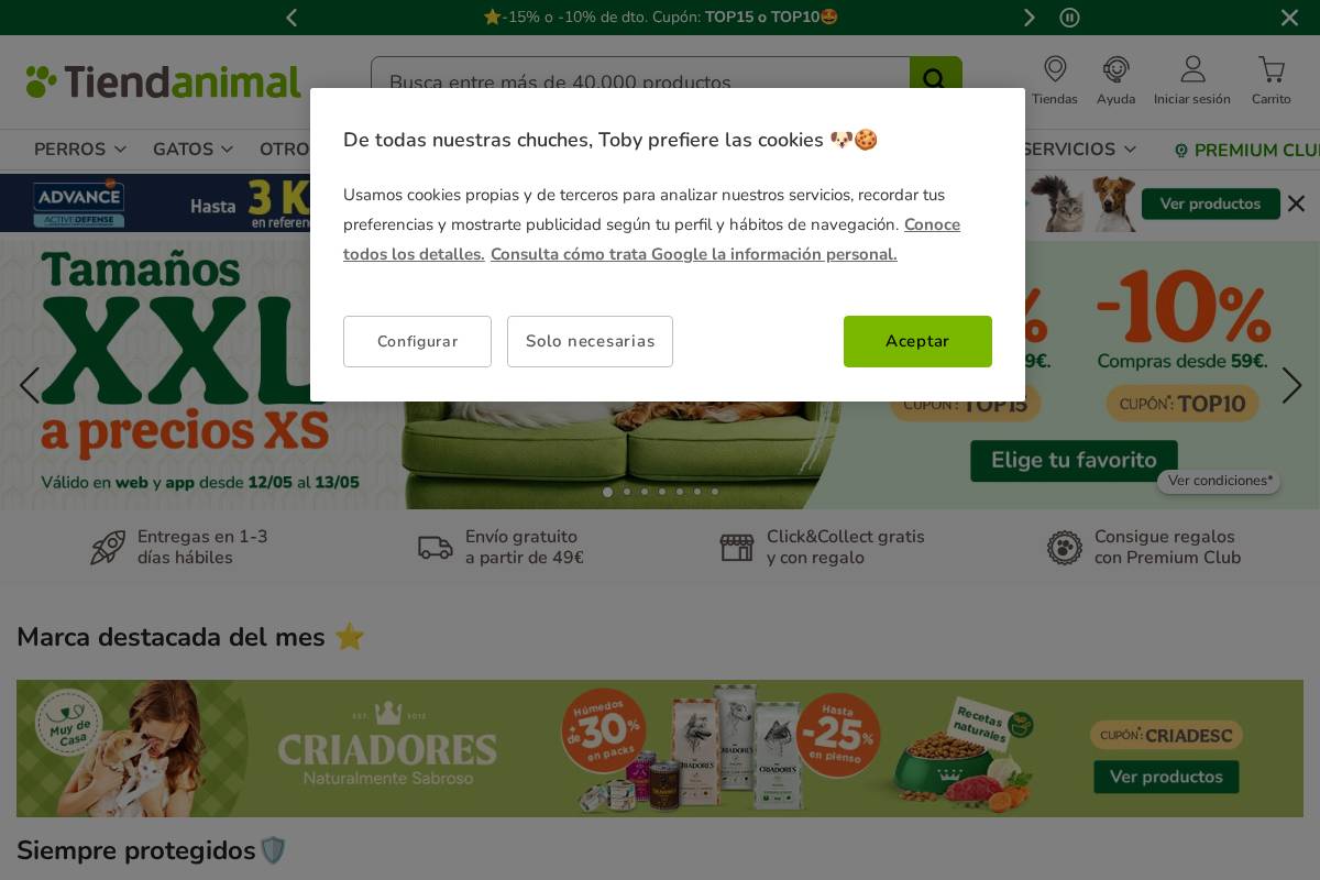 Tiendanimal homepage screenshot