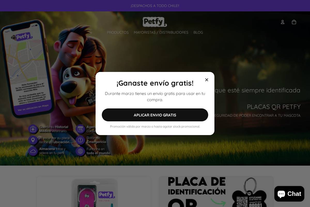 tiendapetfy.cl homepage screenshot