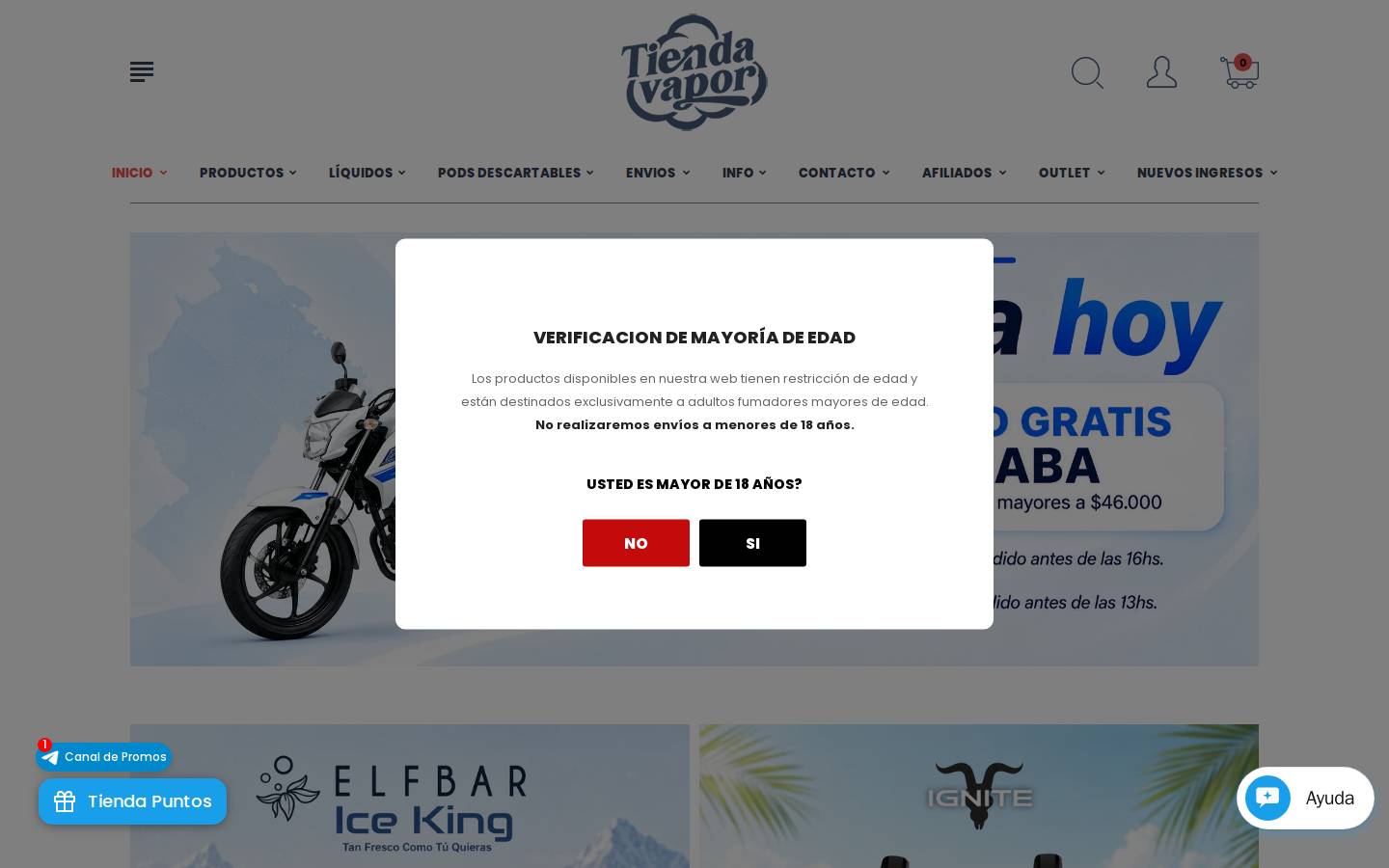 tiendavapor.com homepage screenshot