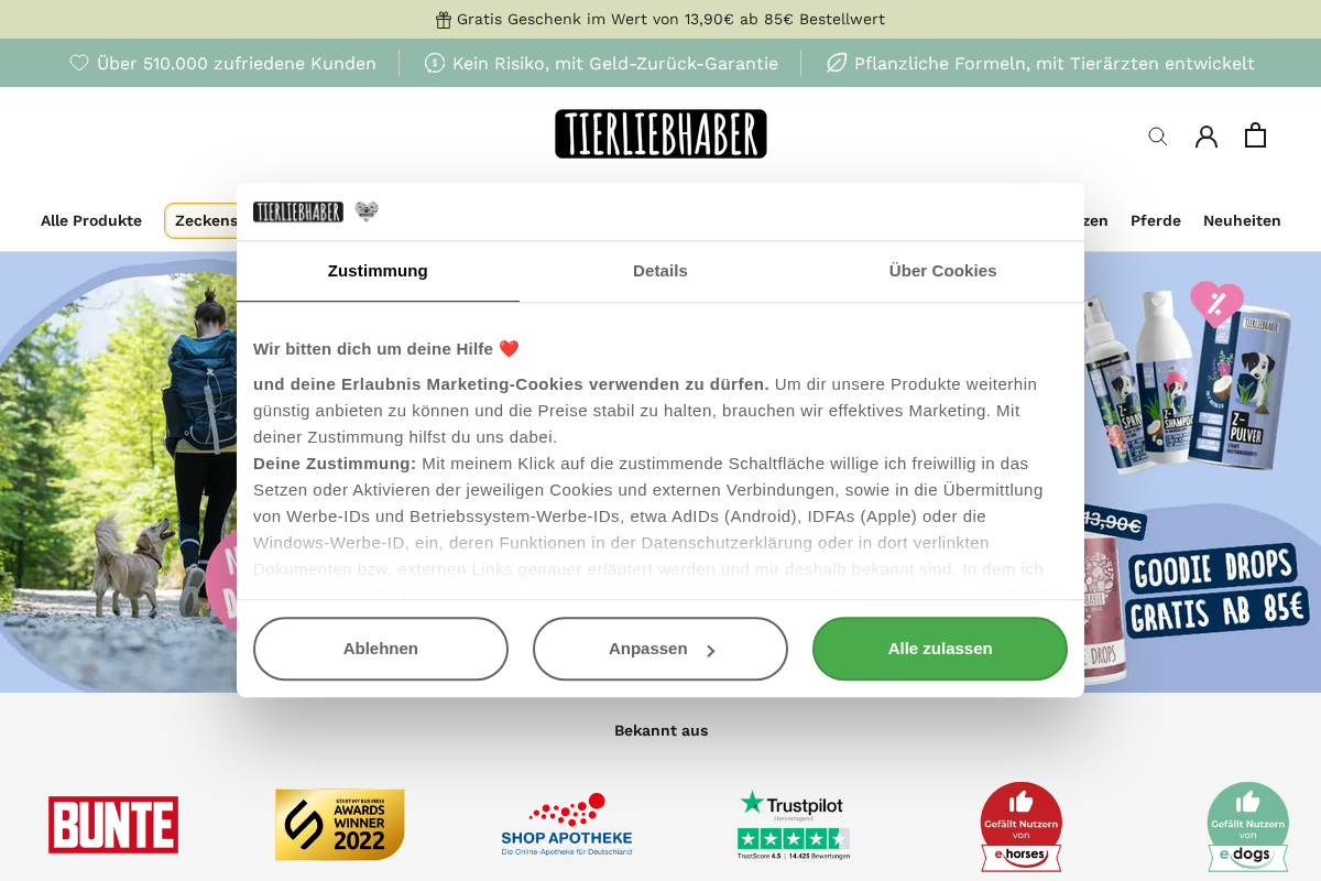 Tierliebhaber homepage screenshot