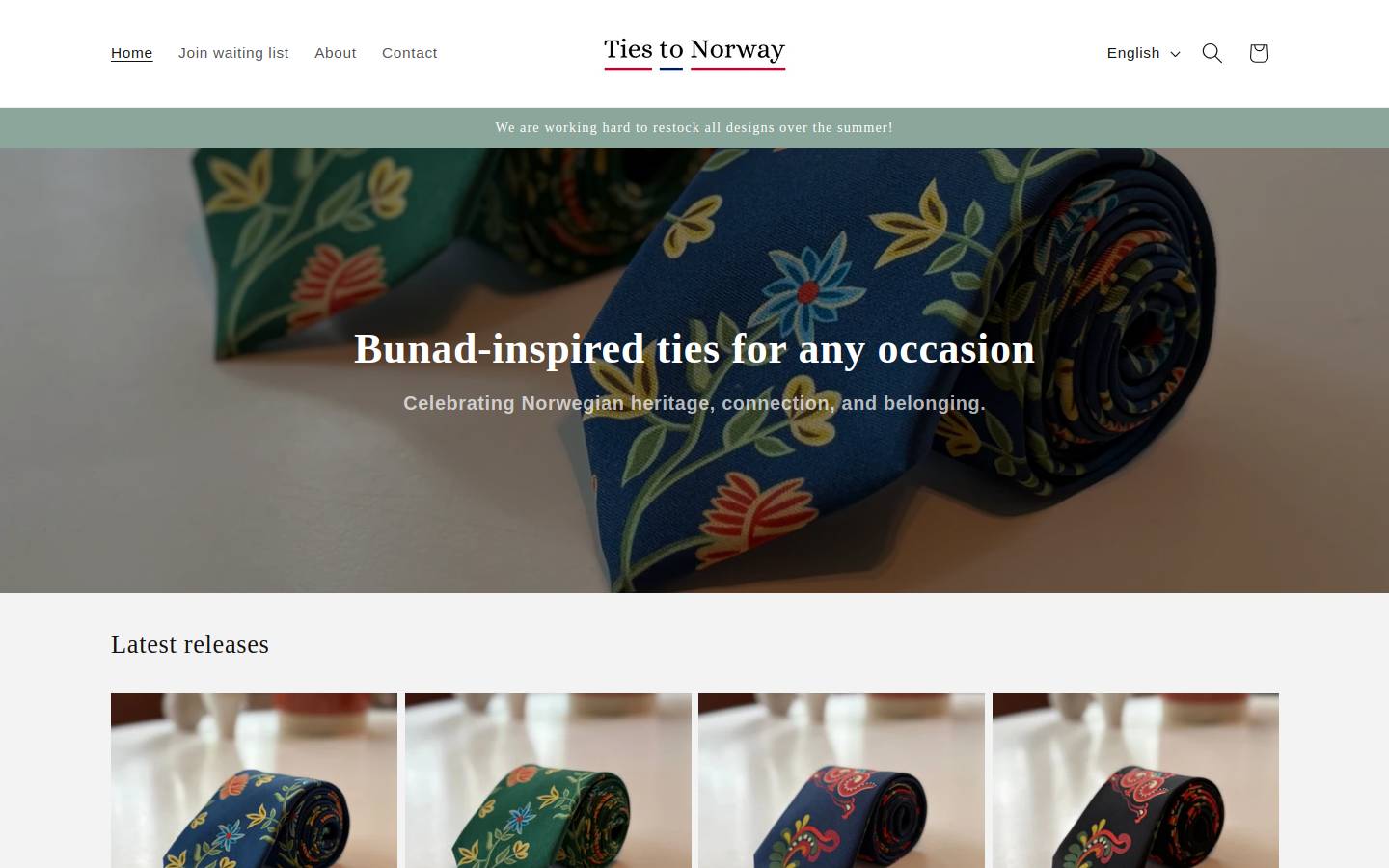 tiestonorway.com homepage screenshot