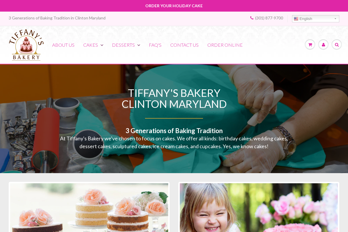 Tiffany's Bakery homepage screenshot
