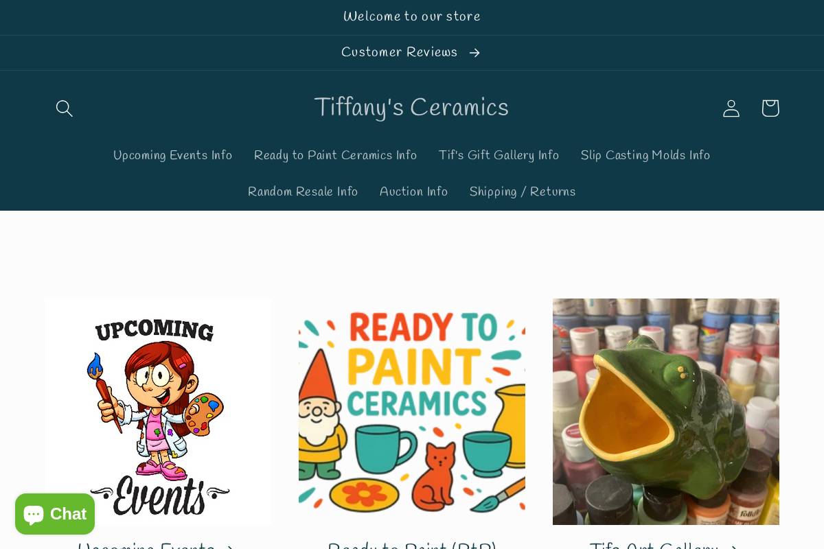 Tiffany's Ceramics homepage screenshot