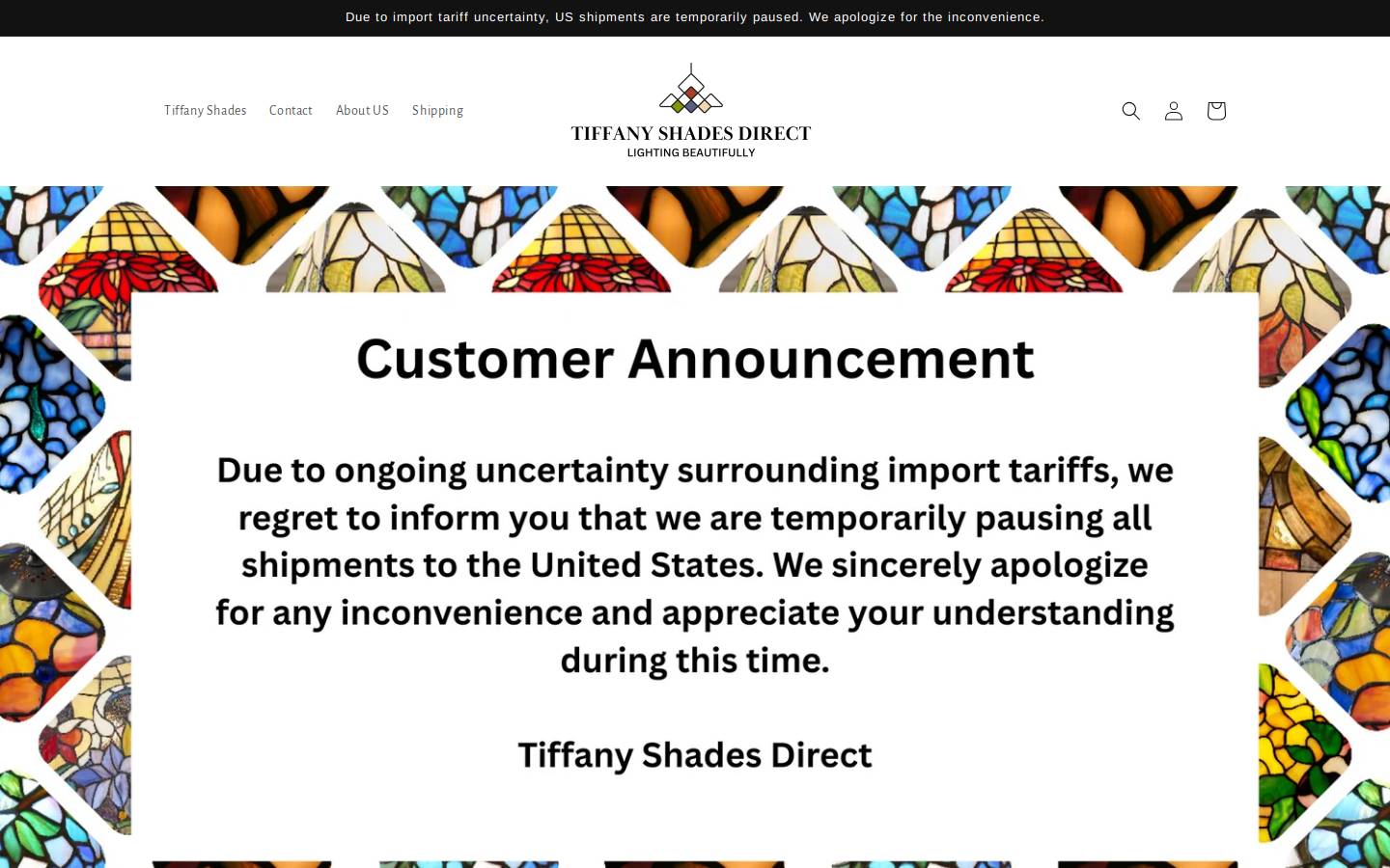 tiffanyshadesdirect.com homepage screenshot