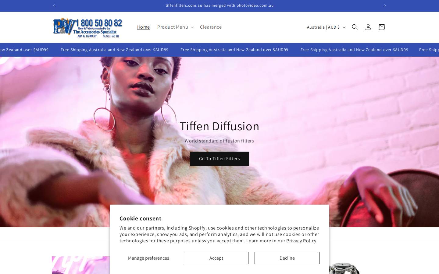 tiffenfilters.com.au homepage screenshot