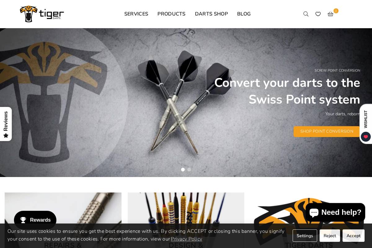 tigerdarts.com homepage screenshot