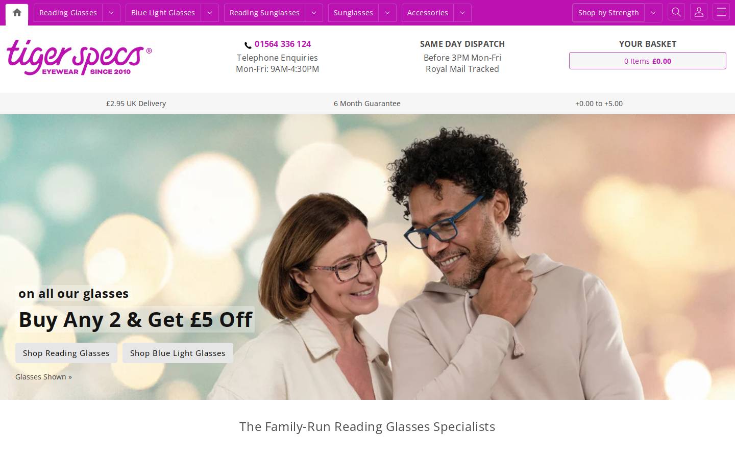 Tiger Specs homepage screenshot