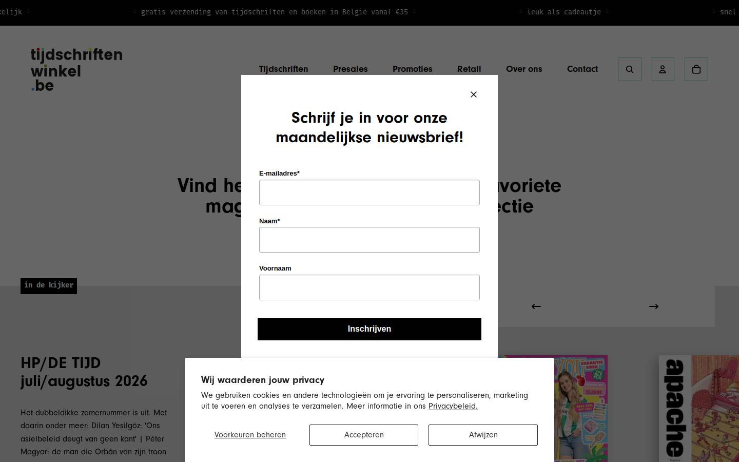 tijdschriftenwinkel.be homepage screenshot