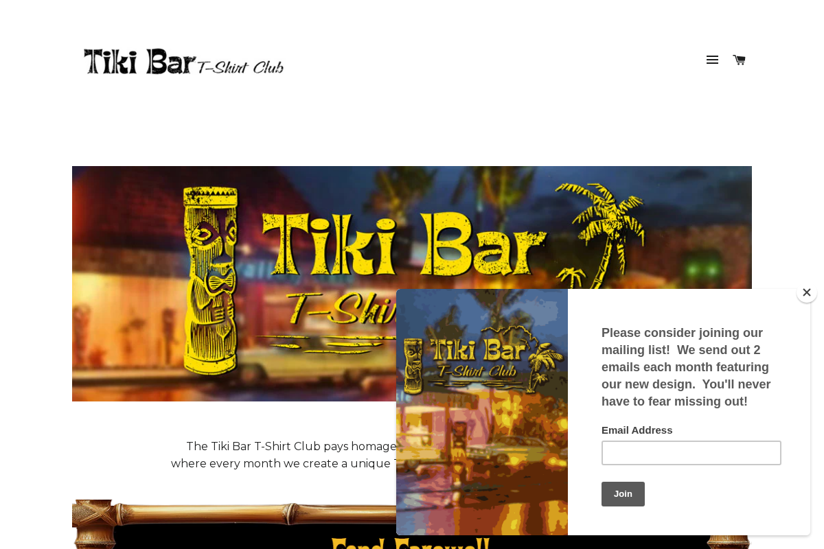 Tiki Bar T-Shirt Club homepage screenshot