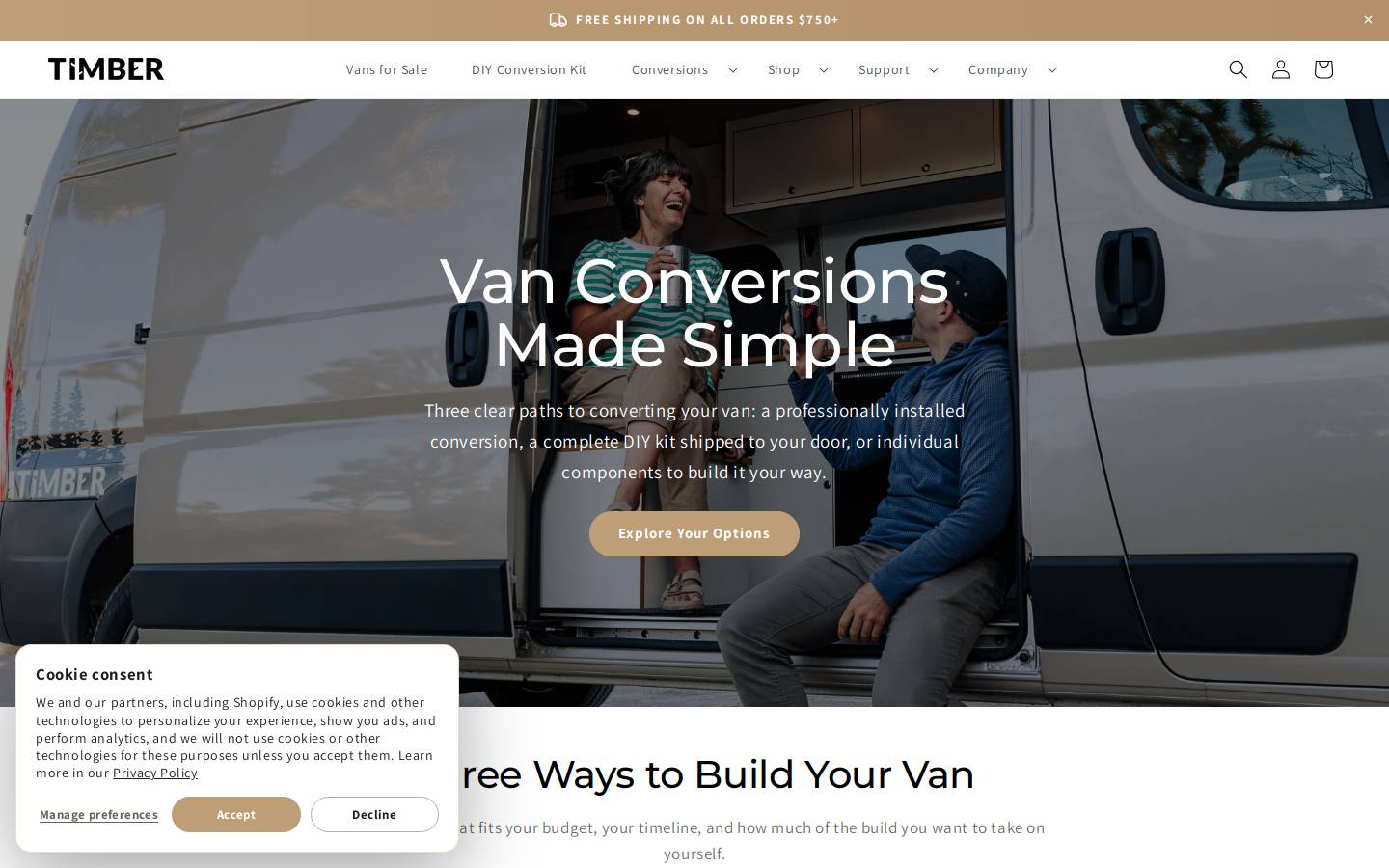 timbervankits.com homepage screenshot