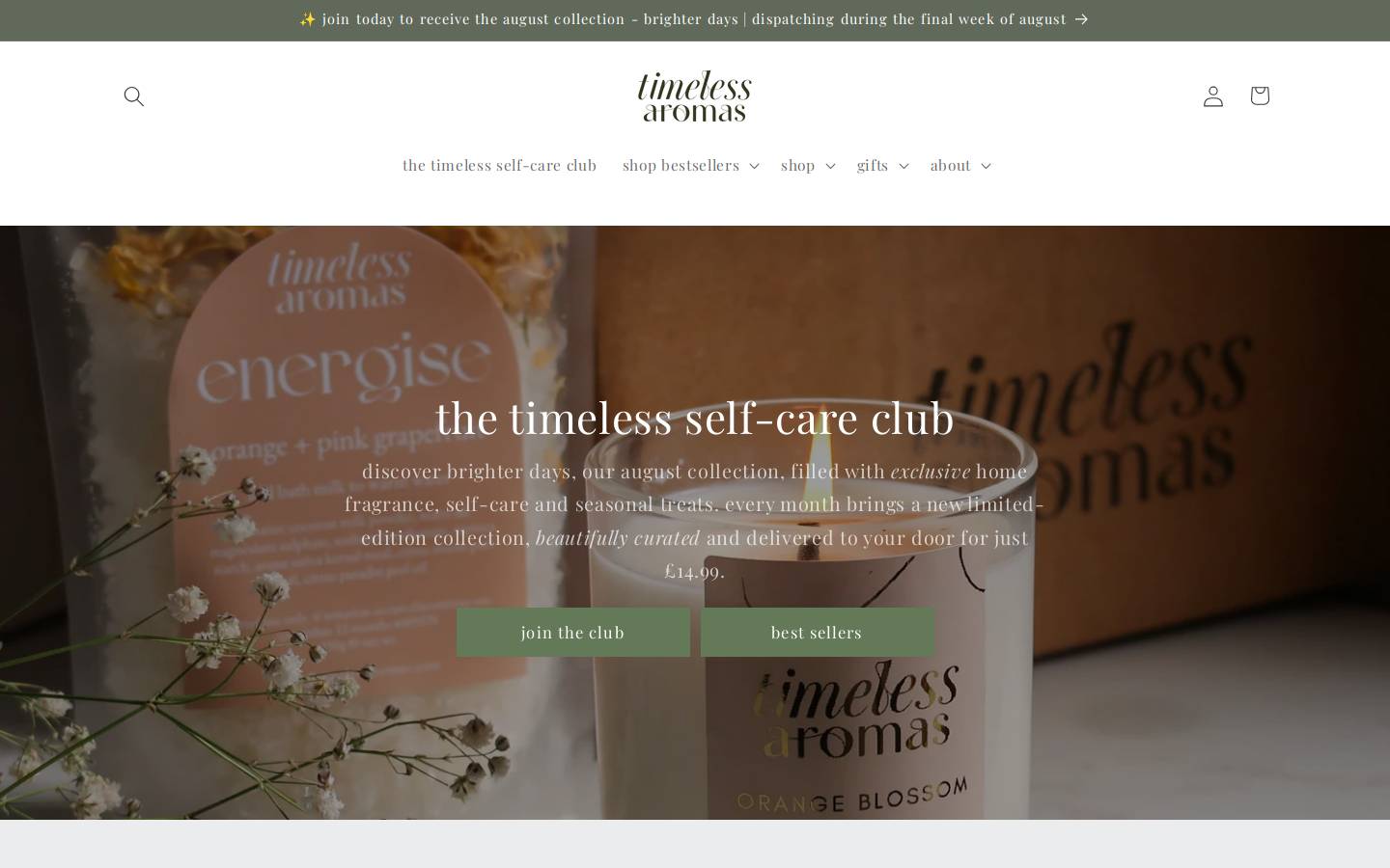 Timeless Aromas homepage screenshot