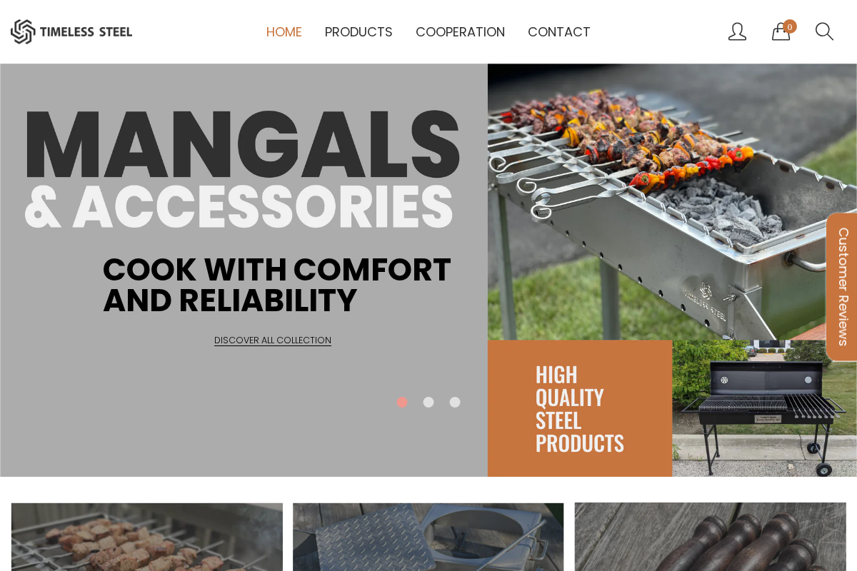 Timeless Steel homepage screenshot