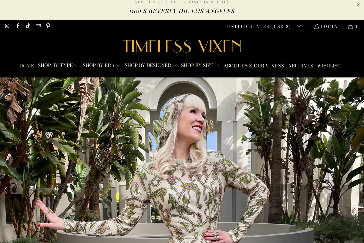 Timeless Vixen homepage screenshot