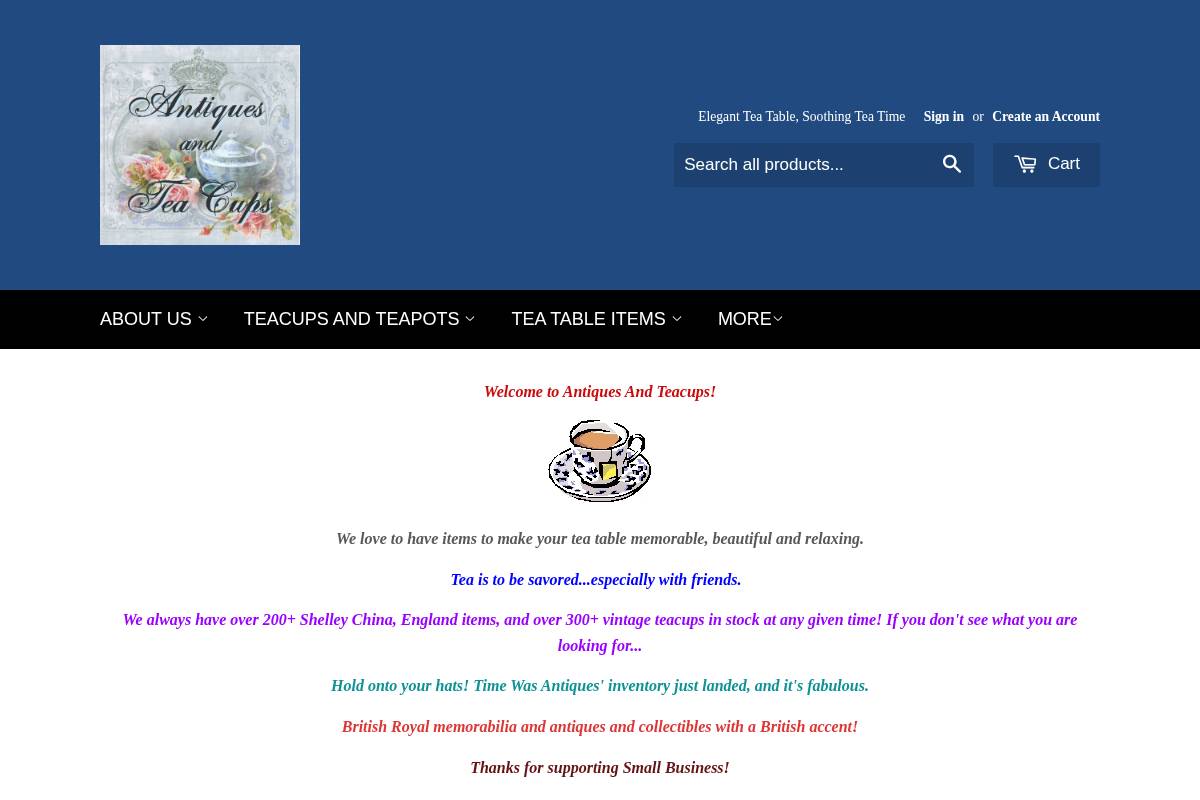 timewasantiques.net homepage screenshot