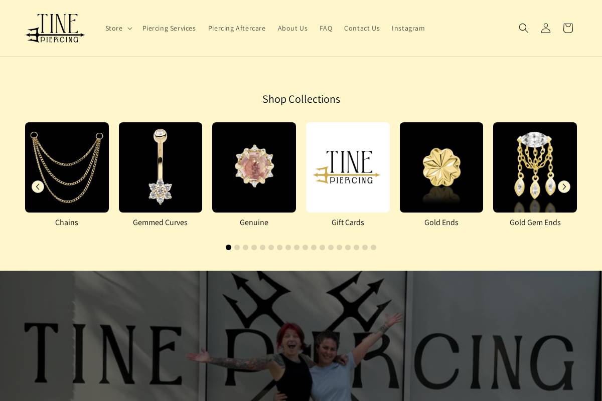 tinepiercing.com homepage screenshot