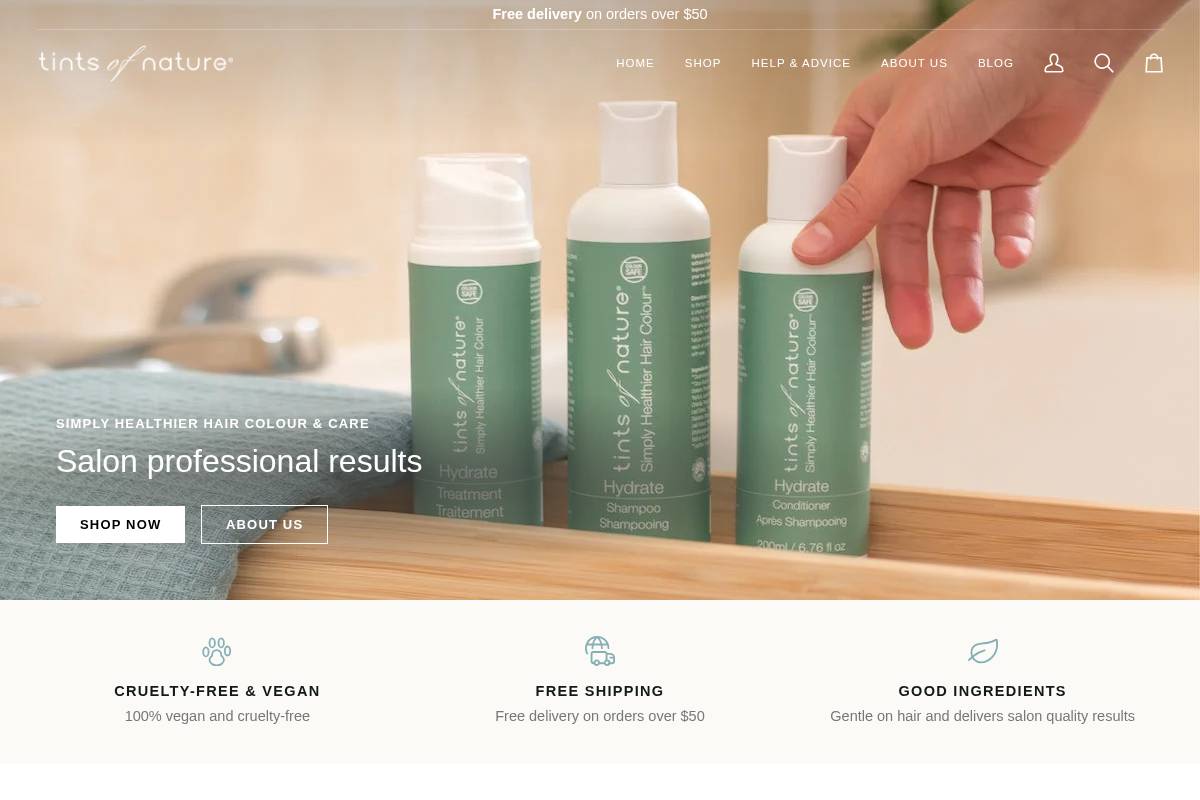 Tints of Nature homepage screenshot