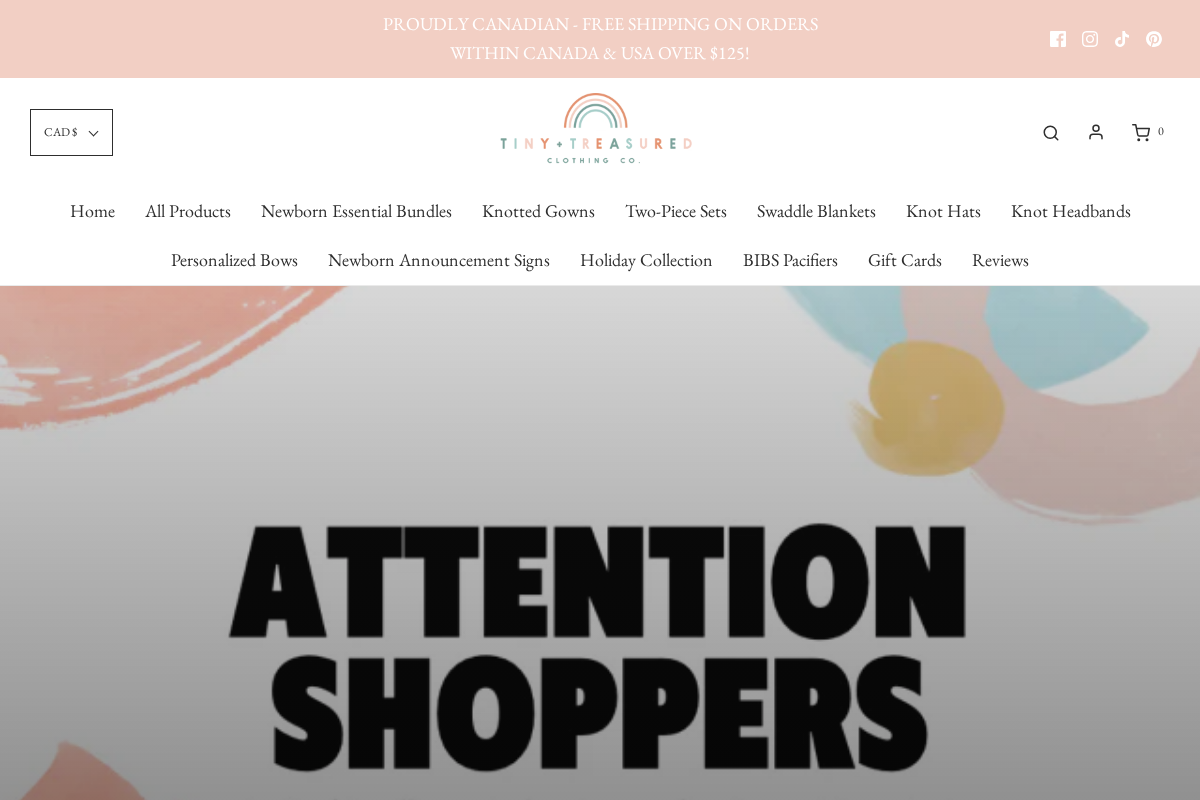 Tiny & Treasured Clothing Co. homepage screenshot